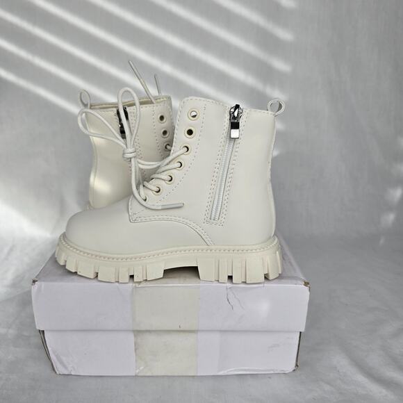 Kids Lace Up Side Zipper Boots Unisex Size 11 US / 28 EU Off White NIB - Picture 3 of 12